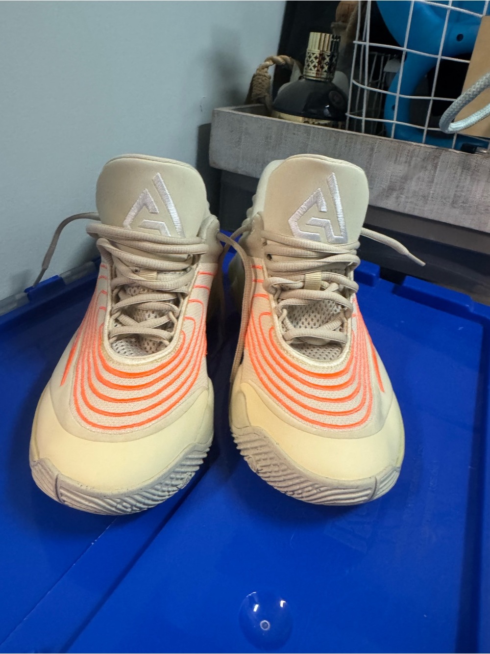 Nike Mens Basketball Sneakers in Cream with Orange Accents
